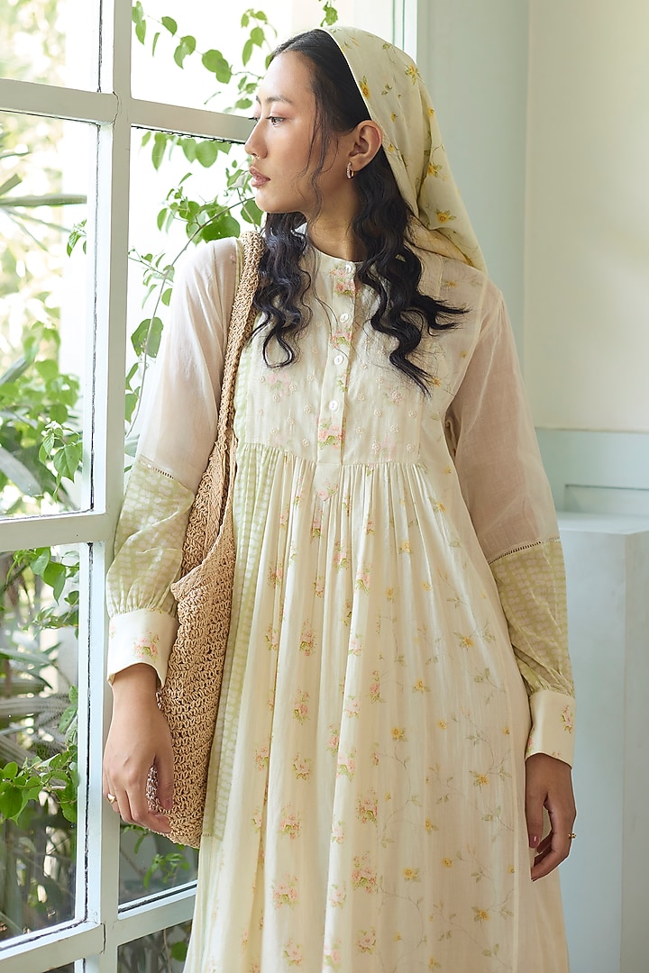 Green & Pink Cotton Patchwork Embroidered Vacation Dress by Khyati Rughani at Pernia's Pop Up Shop