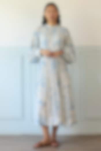 Blue & White Cotton Pintuck Vacation Dress by Khyati Rughani at Pernia's Pop Up Shop