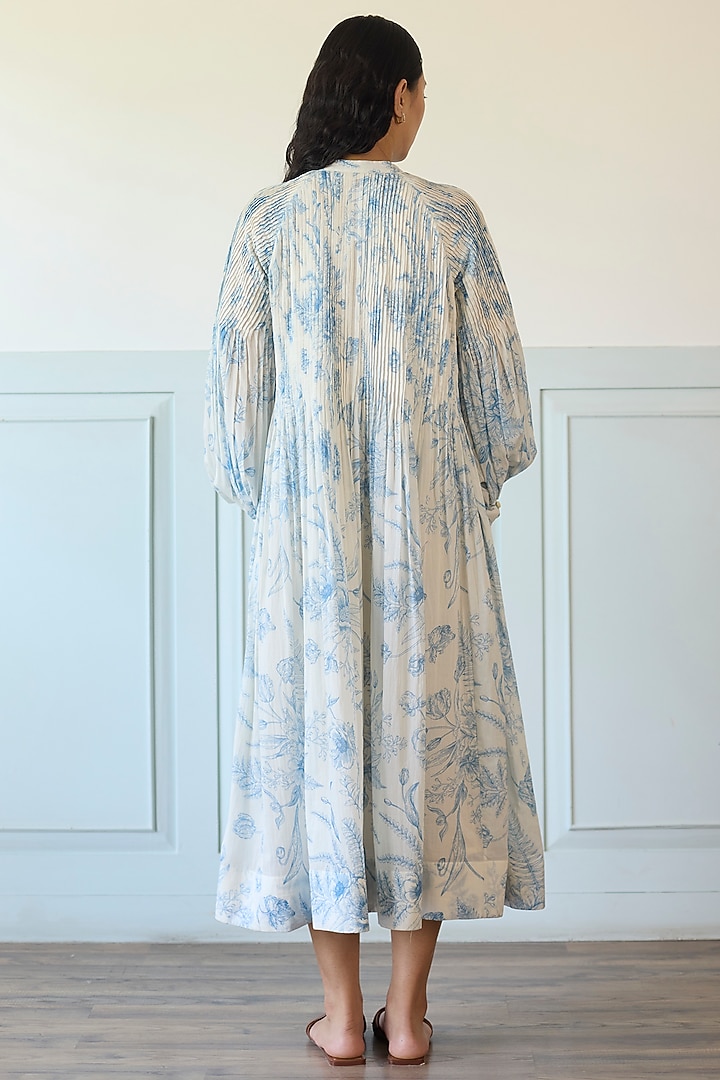 Blue & White Cotton Pintuck Vacation Dress by Khyati Rughani at Pernia's Pop Up Shop