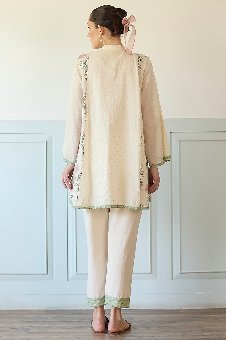 Purple & Green Cotton Embroidered A-Line Short Kurta Set by Khyati Rughani at Pernia's Pop Up Shop
