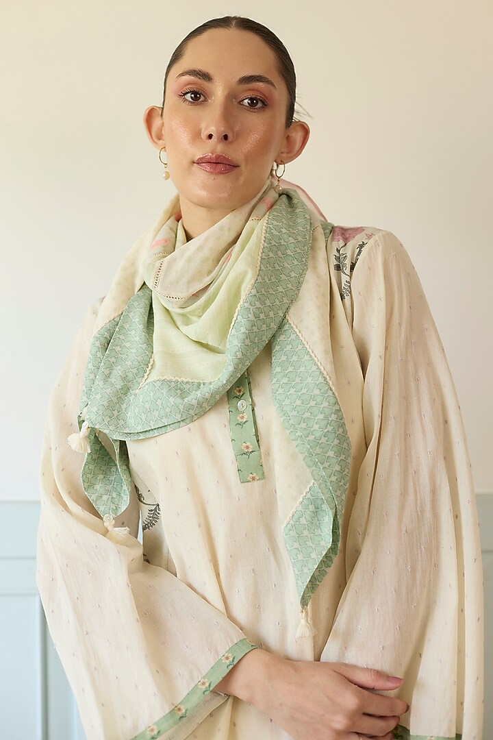 Purple & Green Cotton Embroidered A-Line Short Kurta Set by Khyati Rughani at Pernia's Pop Up Shop