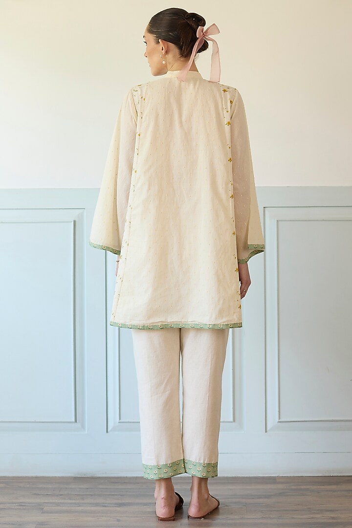 Yellow & Green Cotton Embroidered A-Line Short Kurta Set by Khyati Rughani at Pernia's Pop Up Shop