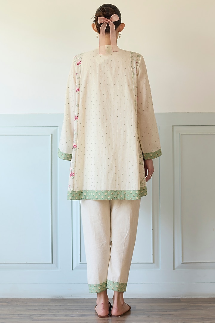 Pink & Green Cotton Embroidered A-Line Short Kurta Set by Khyati Rughani at Pernia's Pop Up Shop
