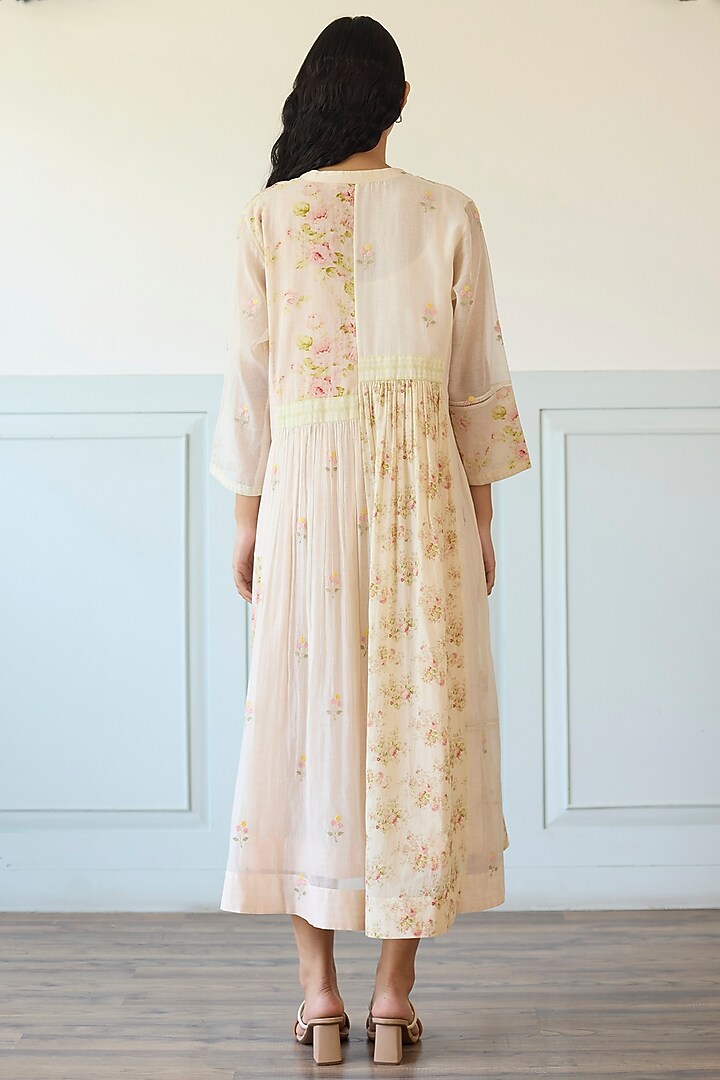 Pink & Ivory Cotton & Chanderi Silk Pleated Jacket Vacation Dress by Khyati Rughani at Pernia's Pop Up Shop