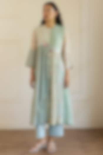 Light Blue Chanderi Silk Printed Kurta Set by Khyati Rughani at Pernia's Pop Up Shop