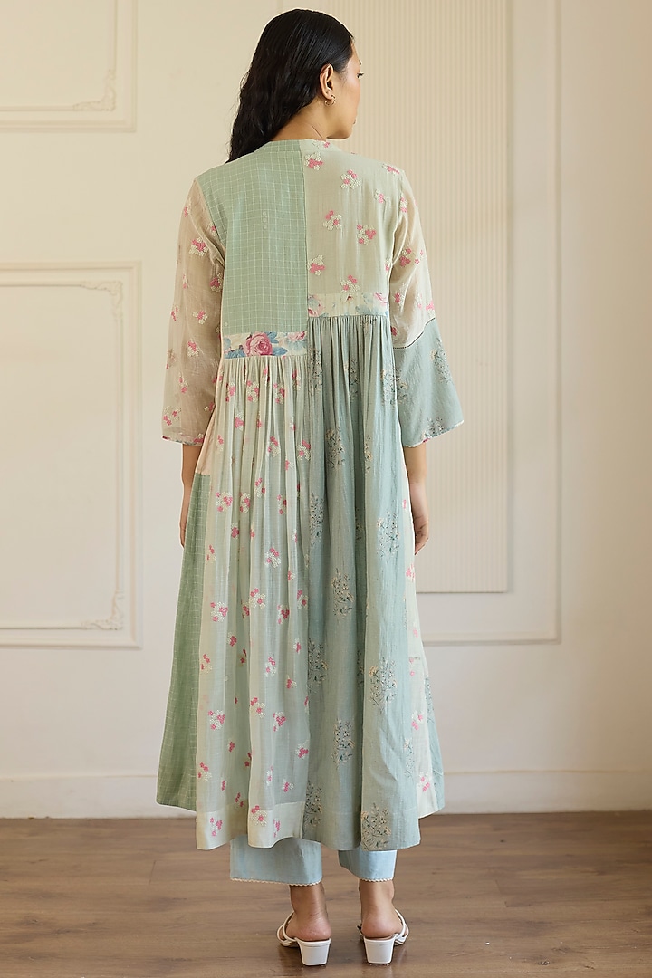 Light Blue Chanderi Silk Printed Kurta Set by Khyati Rughani at Pernia's Pop Up Shop