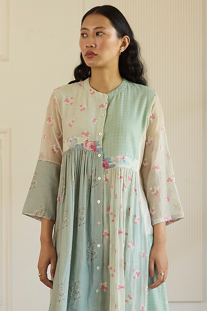 Light Blue Chanderi Silk Printed Kurta Set by Khyati Rughani at Pernia's Pop Up Shop