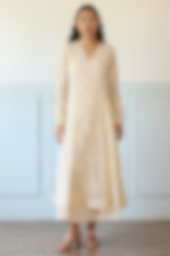 Ivory Cotton Gathered Jacket Vacation Dress by Khyati Rughani at Pernia's Pop Up Shop