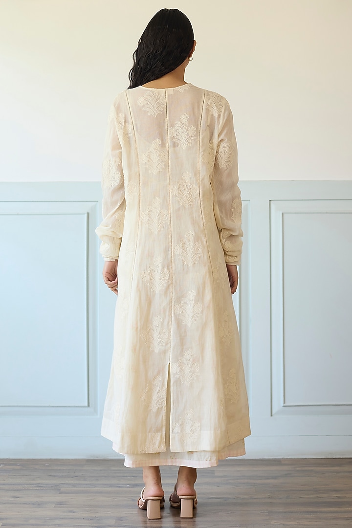 Ivory Cotton Gathered Jacket Vacation Dress by Khyati Rughani at Pernia's Pop Up Shop
