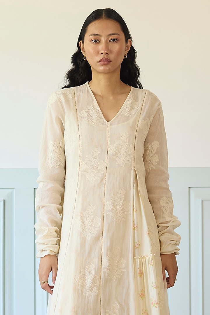 Ivory Cotton Gathered Jacket Vacation Dress by Khyati Rughani at Pernia's Pop Up Shop