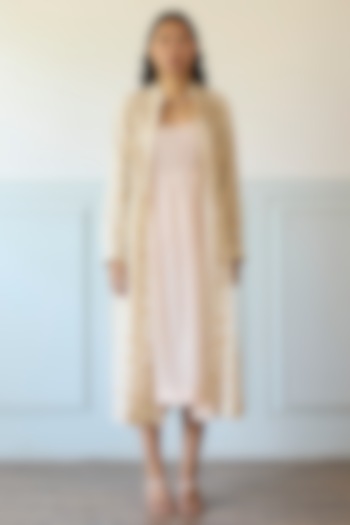 Pink & Ivory Cotton Pleated Jacket Vacation Dress by Khyati Rughani at Pernia's Pop Up Shop