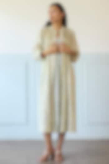 Light Blue Cotton Pleated Jacket Vacation Dress by Khyati Rughani at Pernia's Pop Up Shop