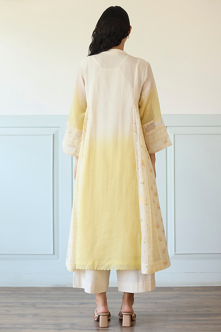 Yellow Ombre Cotton & Chanderi Silk Kurta Set by Khyati Rughani at Pernia's Pop Up Shop
