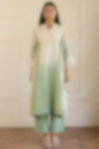Green Ombre Cotton & Chanderi Silk Kurta Set by Khyati Rughani at Pernia's Pop Up Shop