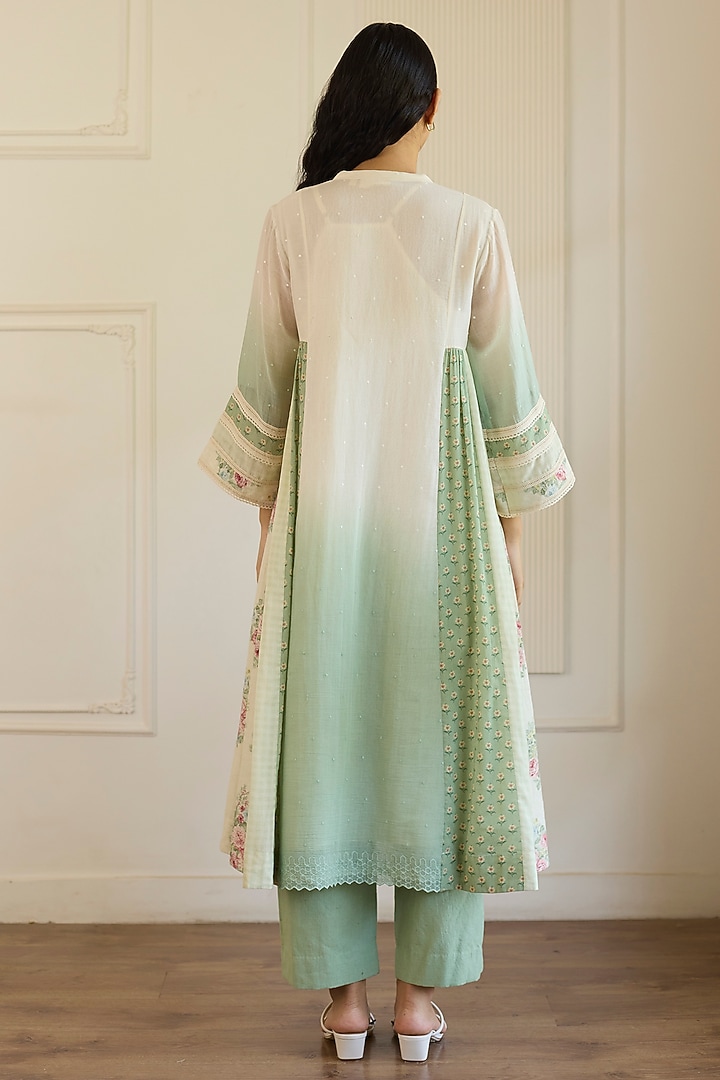 Green Ombre Cotton & Chanderi Silk Kurta Set by Khyati Rughani at Pernia's Pop Up Shop
