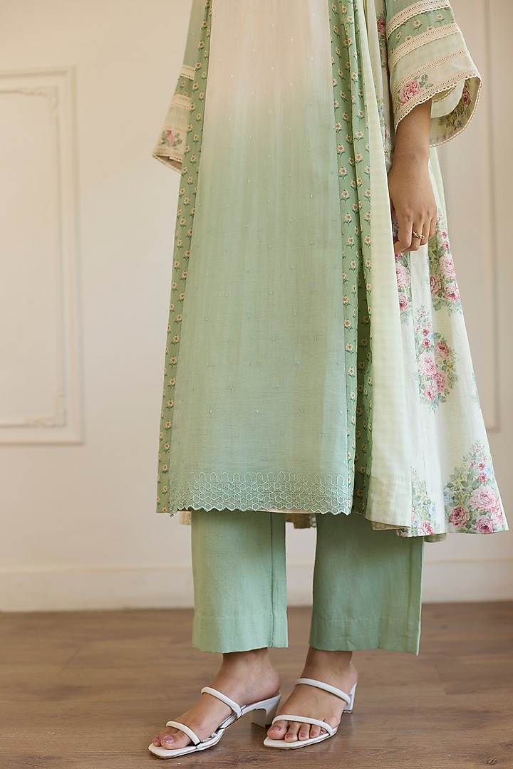 Green Ombre Cotton & Chanderi Silk Kurta Set by Khyati Rughani at Pernia's Pop Up Shop