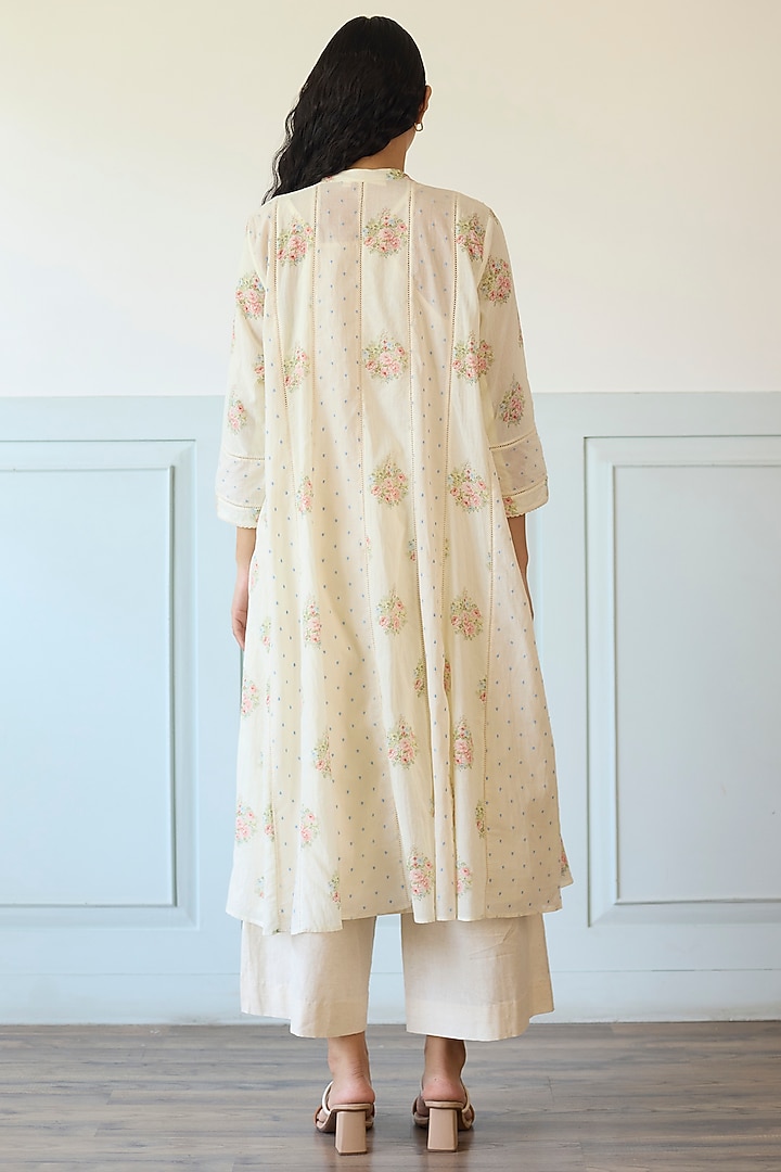 Ivory Cotton Panelled Lace Kurta Set by Khyati Rughani at Pernia's Pop Up Shop