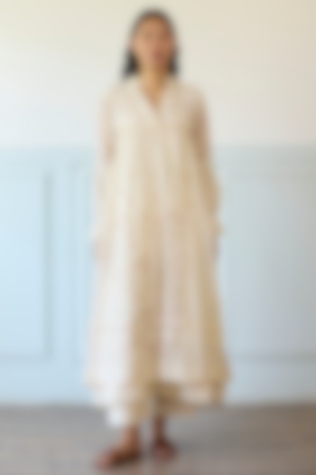 Ivory Chanderi Silk Panelled Tunic Dress by Khyati Rughani at Pernia's Pop Up Shop