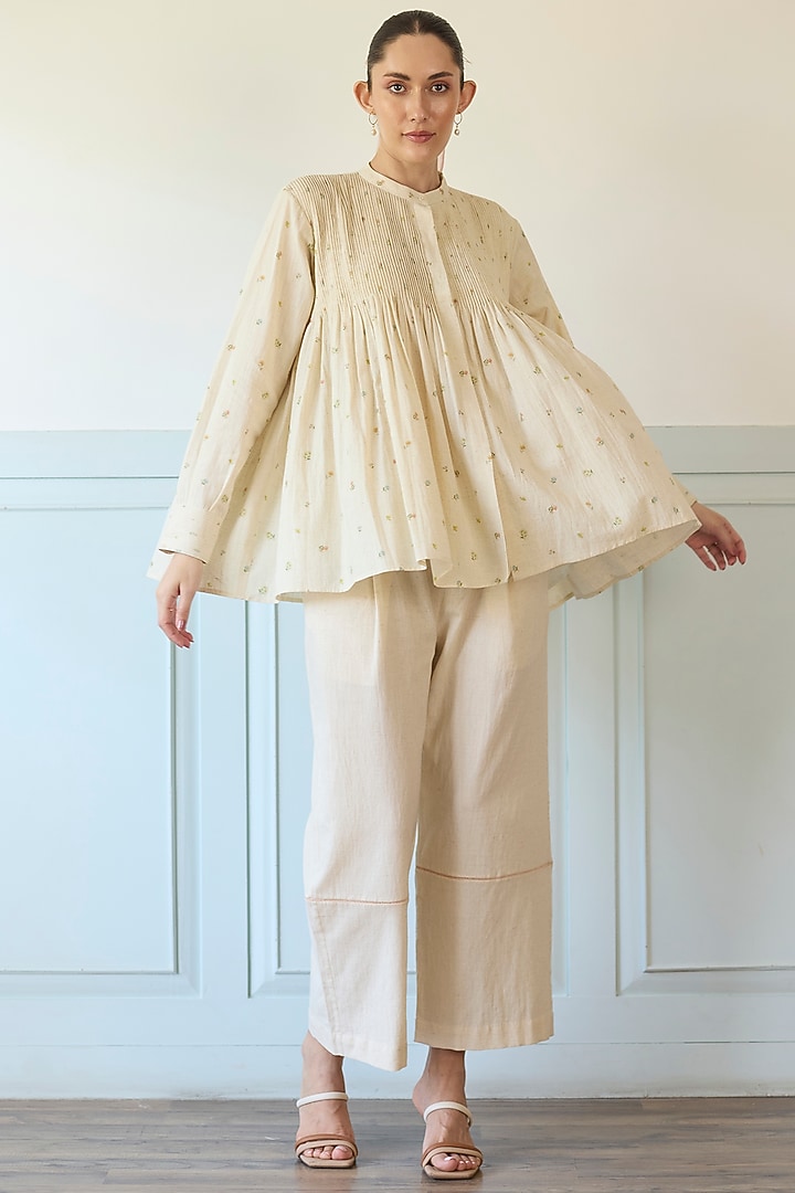 Ivory Cotton Pintuck Co-Ord Set by Khyati Rughani at Pernia's Pop Up Shop