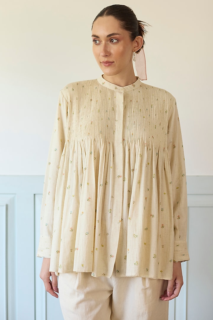 Ivory Cotton Pintuck Co-Ord Set by Khyati Rughani at Pernia's Pop Up Shop
