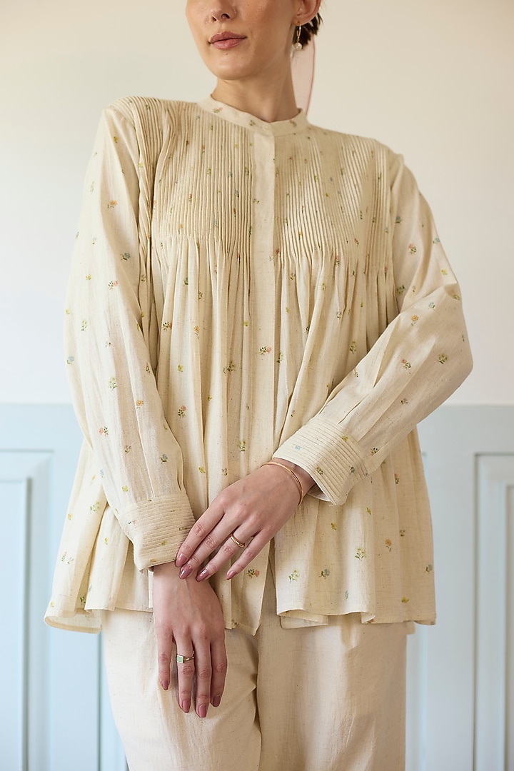 Ivory Cotton Pintuck Co-Ord Set by Khyati Rughani at Pernia's Pop Up Shop