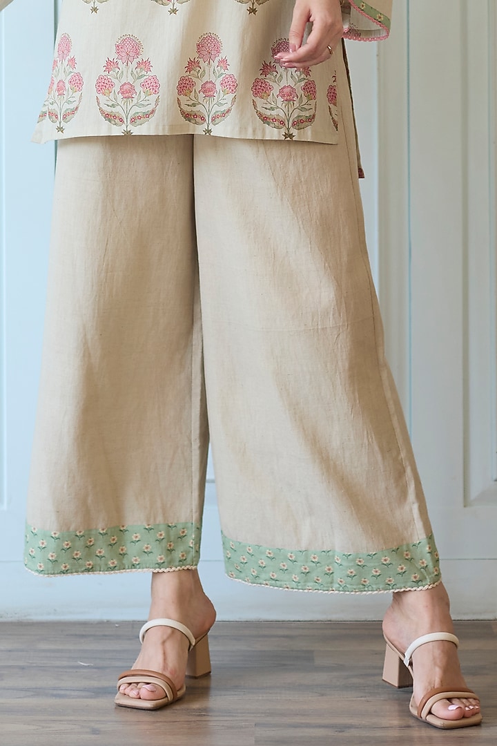 Beige Cotton Pintuck Short Kurta Set by Khyati Rughani at Pernia's Pop Up Shop