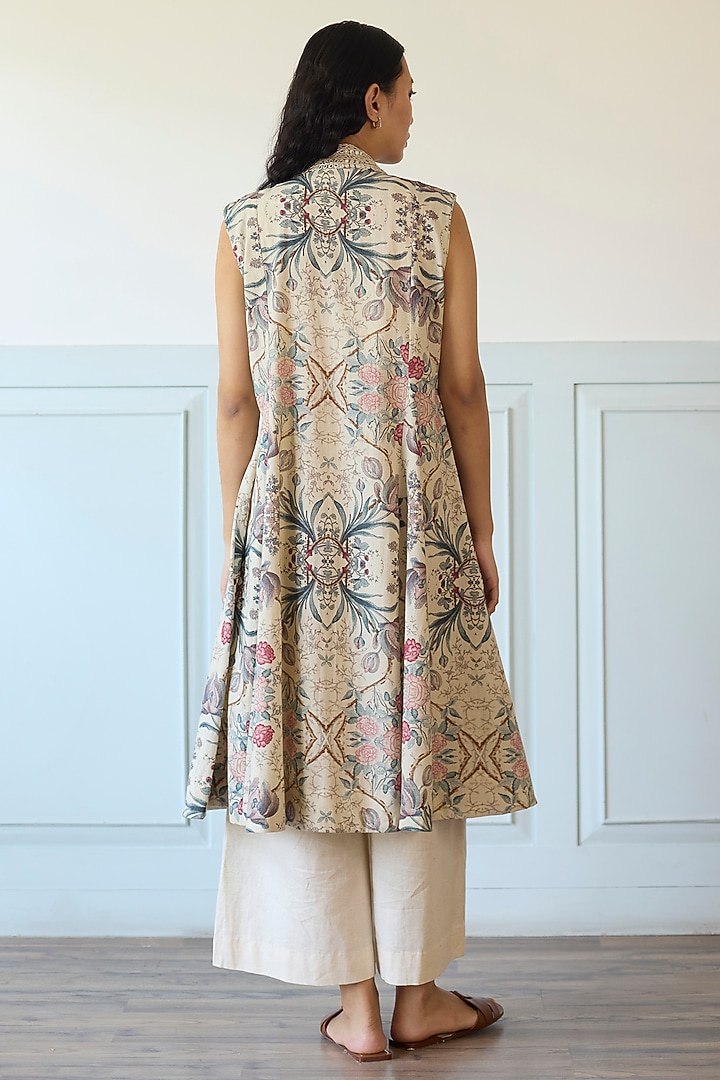 Ivory Cotton Mirror Embroidered Overlay Jacket Set by Khyati Rughani at Pernia's Pop Up Shop