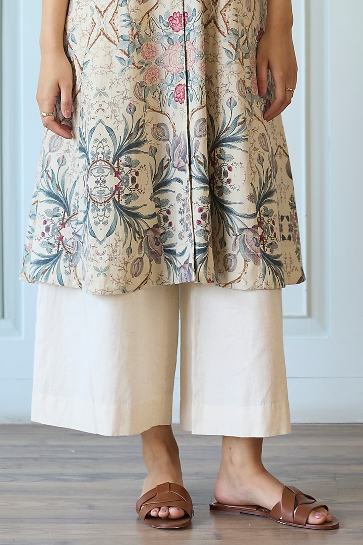 Ivory Cotton Mirror Embroidered Overlay Jacket Set by Khyati Rughani at Pernia's Pop Up Shop