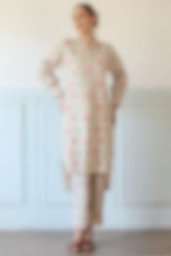 Ivory Cotton High-Low Kurta Set by Khyati Rughani at Pernia's Pop Up Shop