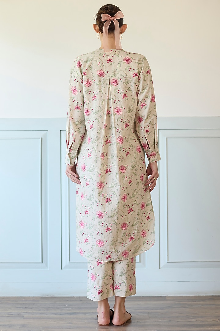 Ivory Cotton High-Low Kurta Set by Khyati Rughani at Pernia's Pop Up Shop