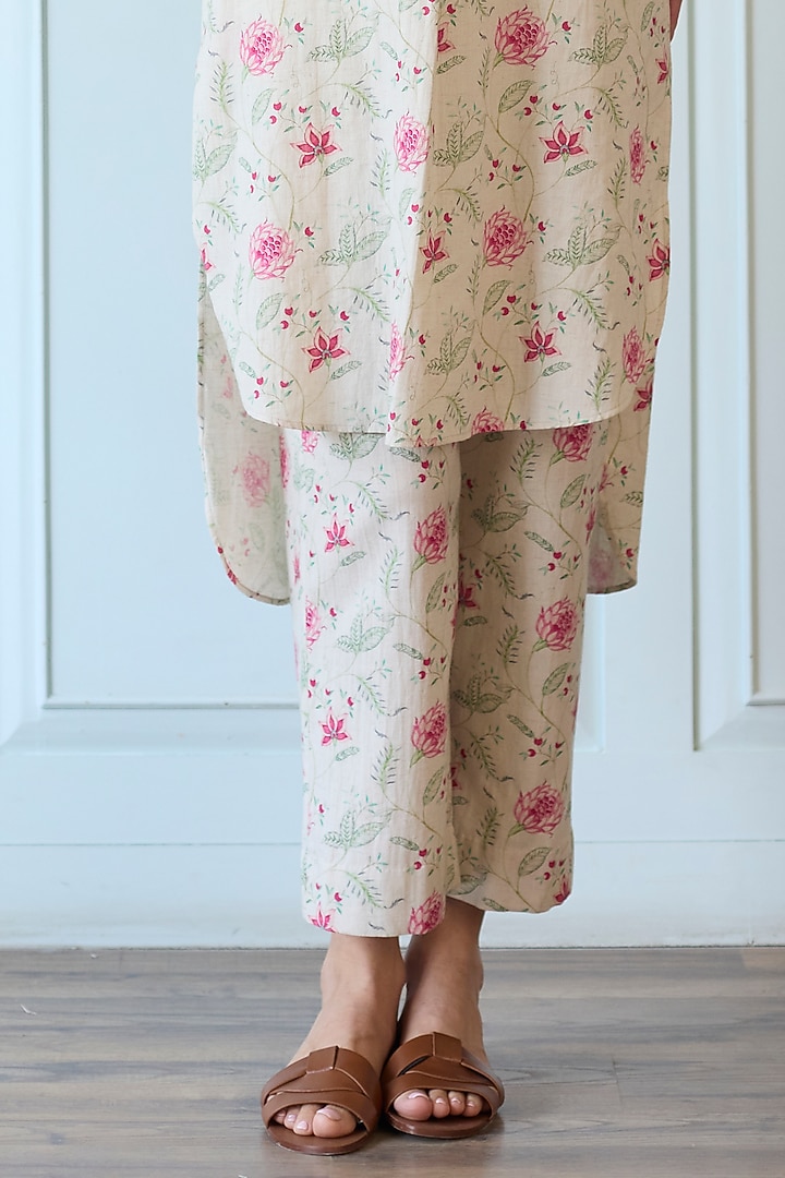 Ivory Cotton High-Low Kurta Set by Khyati Rughani at Pernia's Pop Up Shop