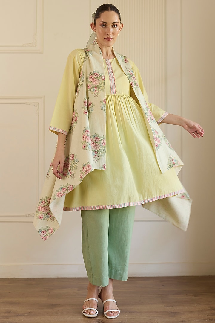 Yellow Cotton Short Kurta Set by Khyati Rughani at Pernia's Pop Up Shop