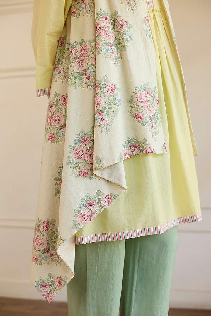 Yellow Cotton Short Kurta Set by Khyati Rughani at Pernia's Pop Up Shop
