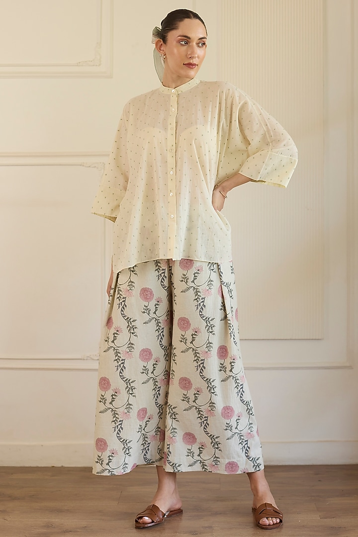White Cotton Printed Co-Ord Set by Khyati Rughani at Pernia's Pop Up Shop