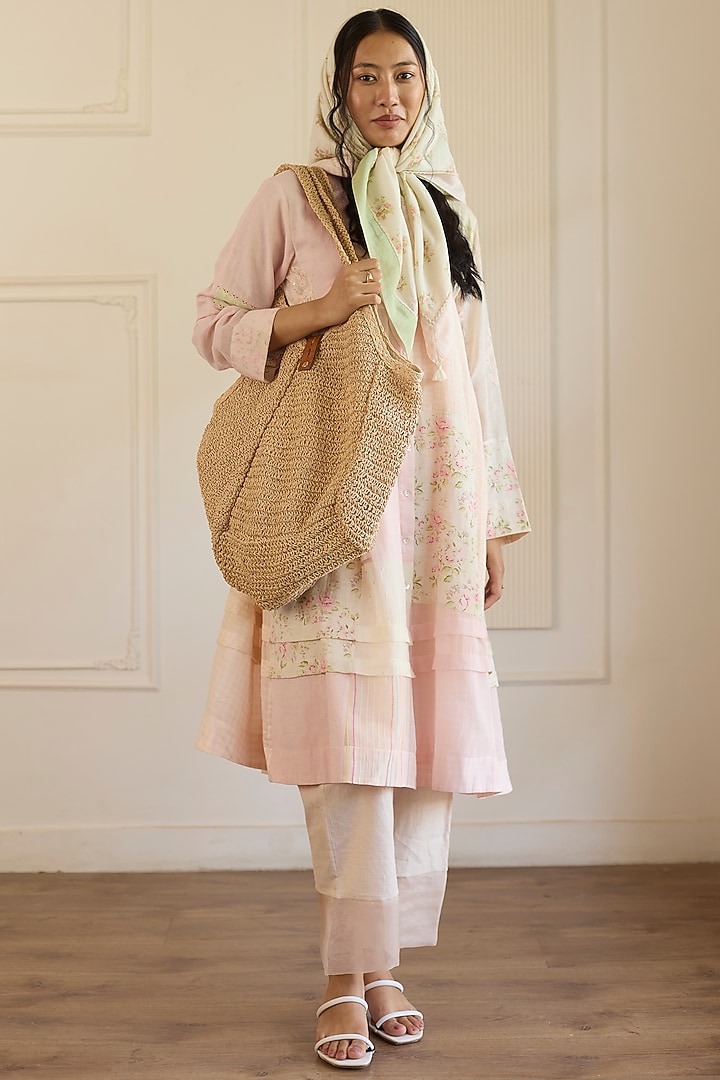 Pink Cotton Patchwork Kurta Set by Khyati Rughani at Pernia's Pop Up Shop
