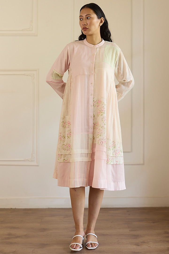 Pink Cotton Patchwork Kurta Set by Khyati Rughani at Pernia's Pop Up Shop