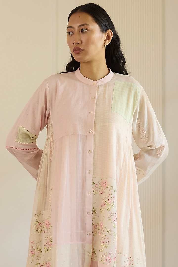 Pink Cotton Patchwork Kurta Set by Khyati Rughani at Pernia's Pop Up Shop