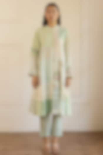 Mint Green Cotton Patchwork Kurta Set by Khyati Rughani at Pernia's Pop Up Shop