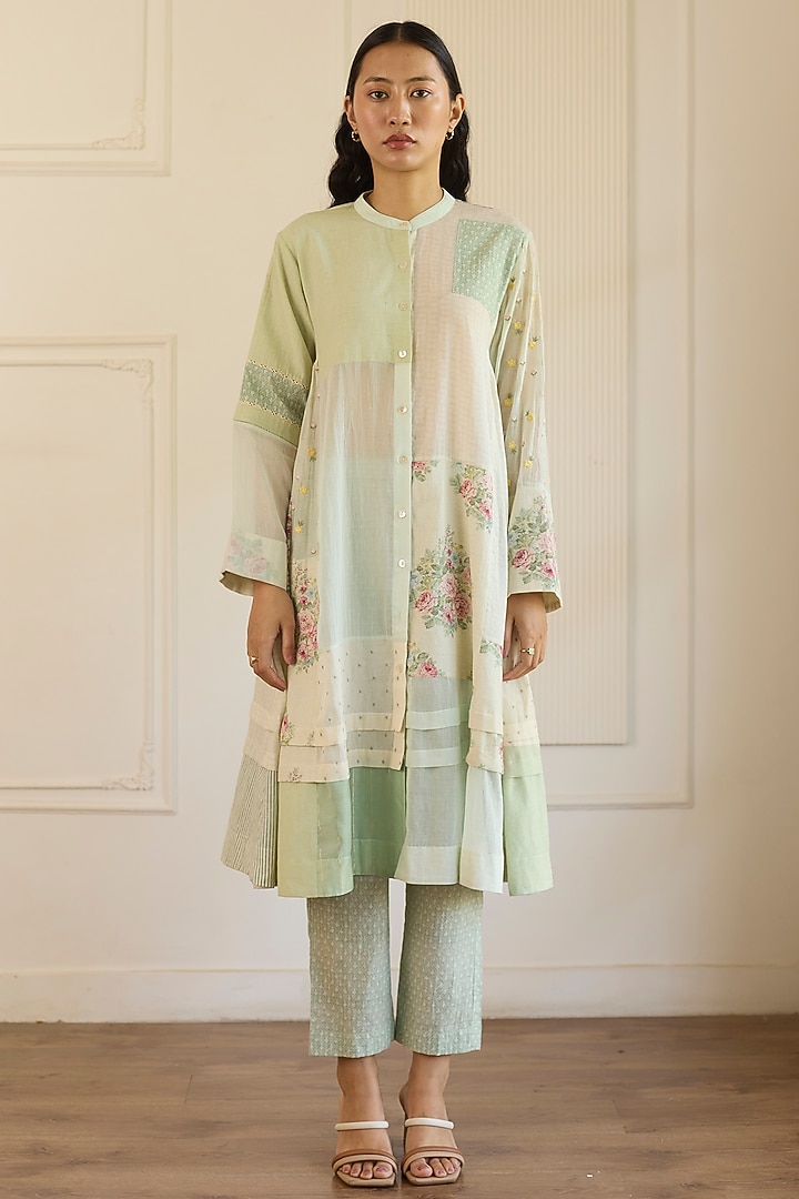 Mint Green Cotton Patchwork Kurta Set by Khyati Rughani at Pernia's Pop Up Shop