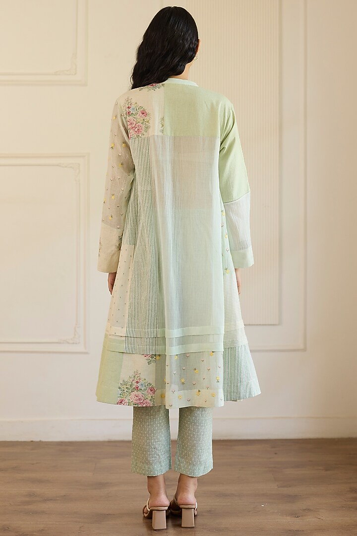 Mint Green Cotton Patchwork Kurta Set by Khyati Rughani at Pernia's Pop Up Shop