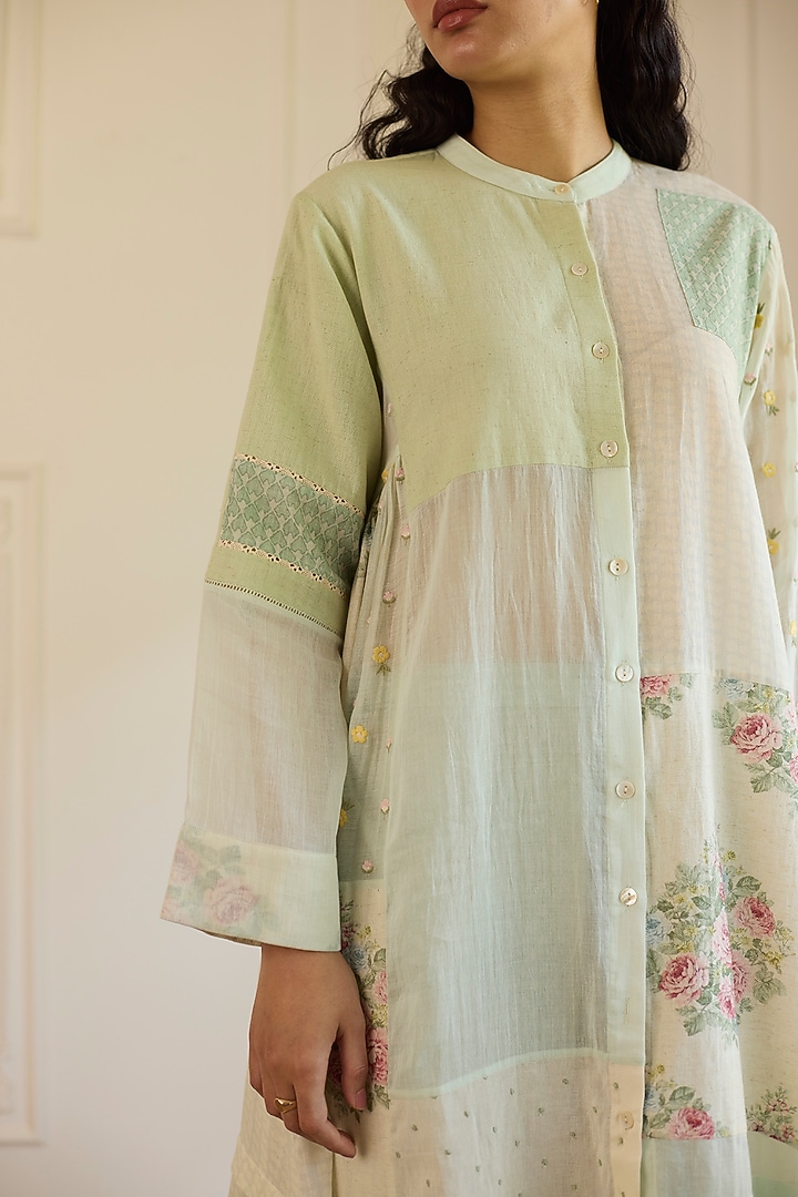 Mint Green Cotton Patchwork Kurta Set by Khyati Rughani at Pernia's Pop Up Shop