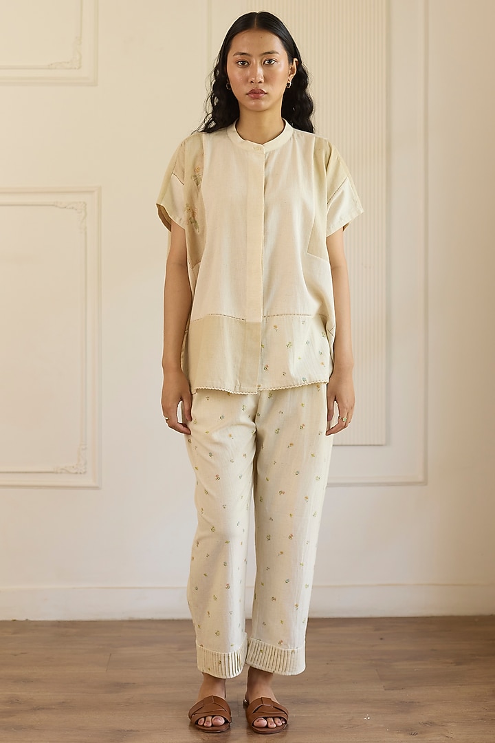 Beige Cotton Patchwork Co-Ord Set by Khyati Rughani at Pernia's Pop Up Shop