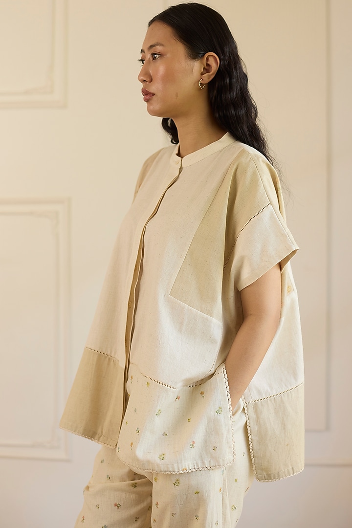 Beige Cotton Patchwork Co-Ord Set by Khyati Rughani at Pernia's Pop Up Shop