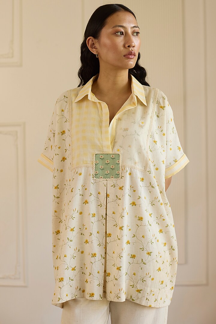 White & Yellow Cotton Patchwork Co-Ord Set by Khyati Rughani at Pernia's Pop Up Shop