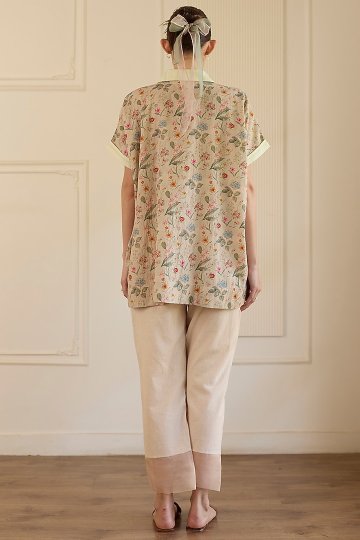 Beige Cotton Patchwork Co-Ord Set by Khyati Rughani at Pernia's Pop Up Shop
