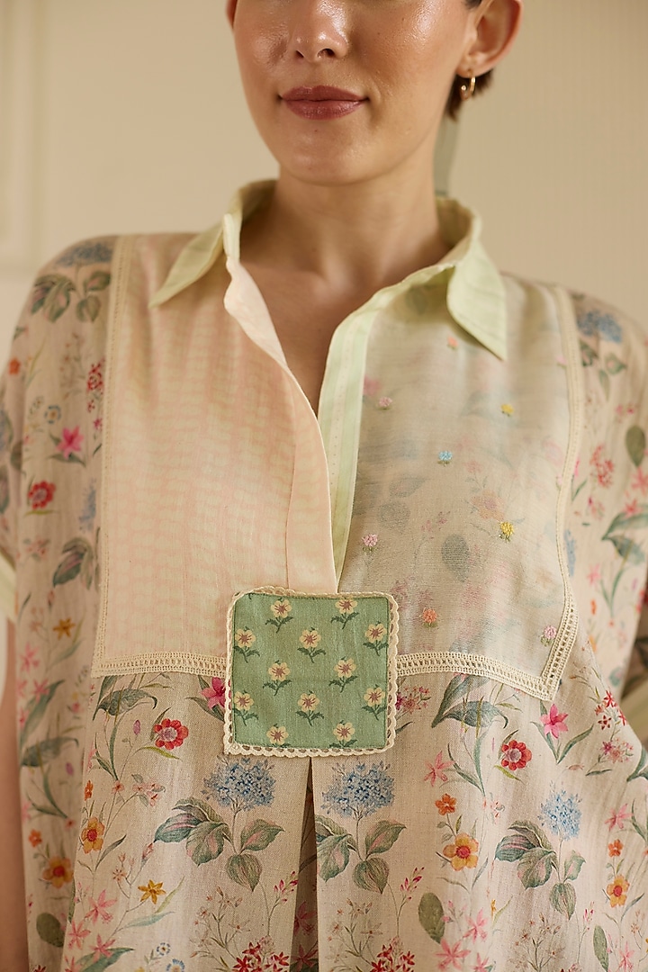 Beige Cotton Patchwork Co-Ord Set by Khyati Rughani at Pernia's Pop Up Shop