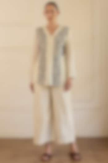 White & Blue Cotton Pintucks Co-Ord Set by Khyati Rughani at Pernia's Pop Up Shop