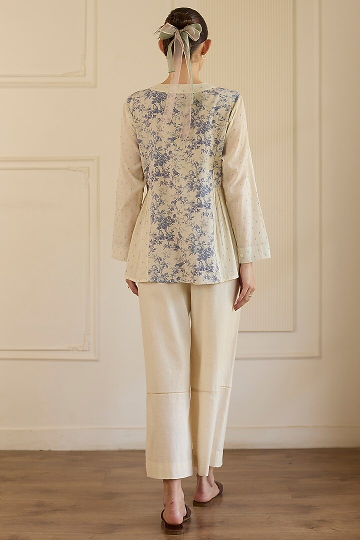 White & Blue Cotton Pintucks Co-Ord Set by Khyati Rughani at Pernia's Pop Up Shop