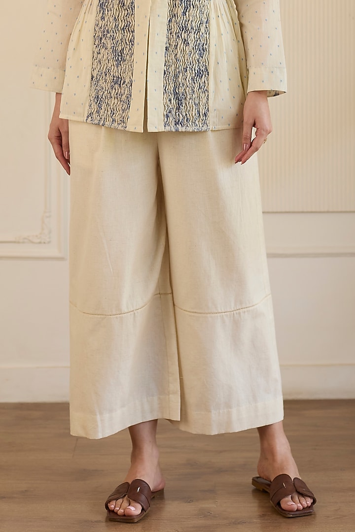 White & Blue Cotton Pintucks Co-Ord Set by Khyati Rughani at Pernia's Pop Up Shop