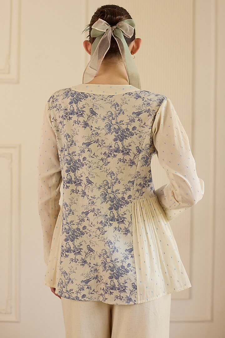 White & Blue Cotton Pintucks Co-Ord Set by Khyati Rughani at Pernia's Pop Up Shop